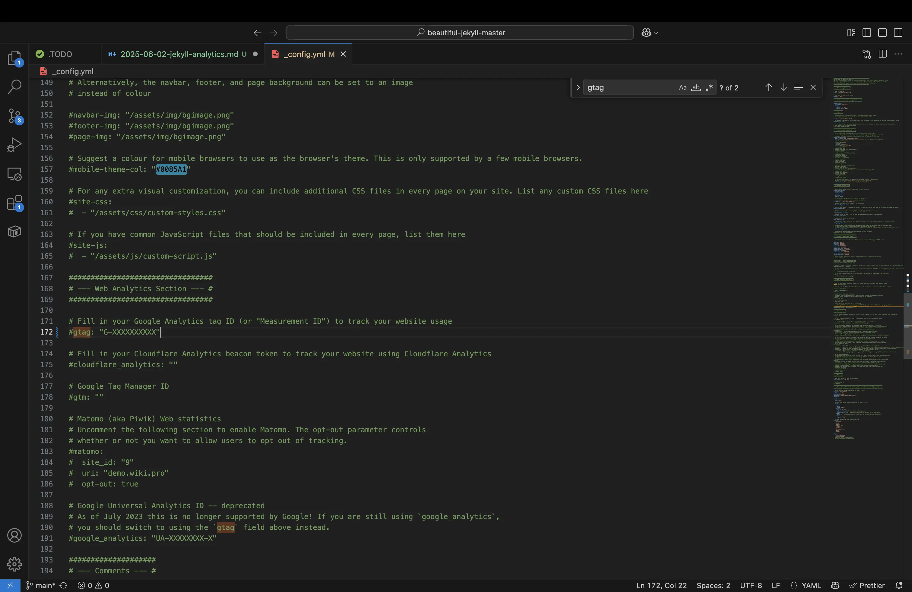 Jekyllの_config.ymlにgtagを設定する例