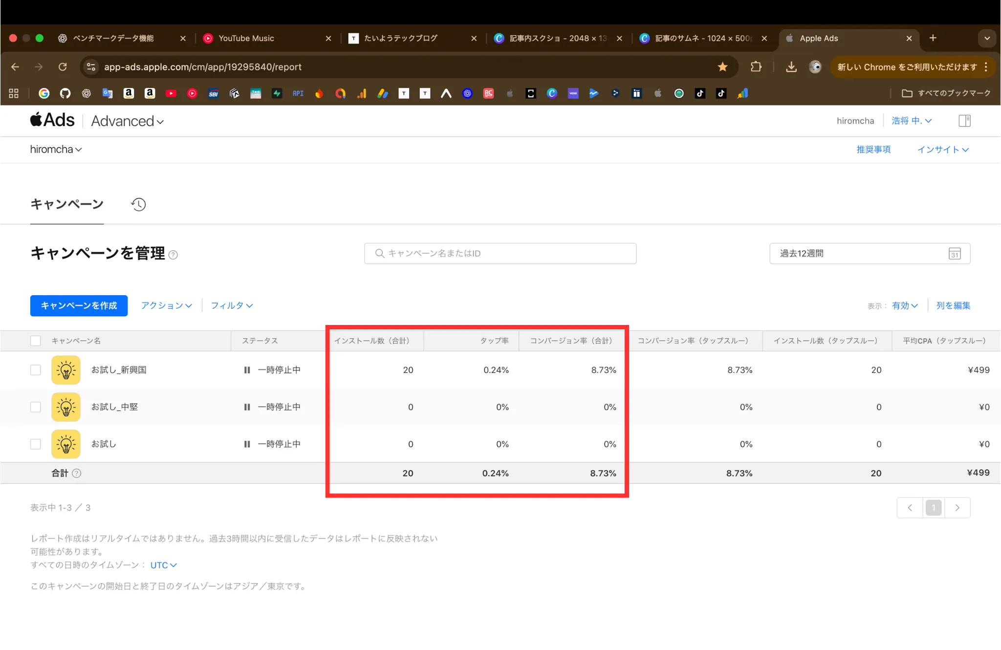 Apple Adsのインストール数グラフ